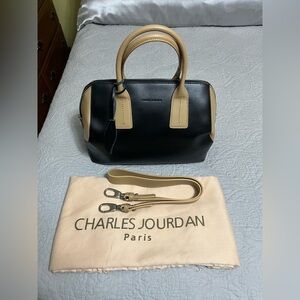 CHARLES JOURDAN PARIS NWT Black and Tan Leather Dome Satchel never carried